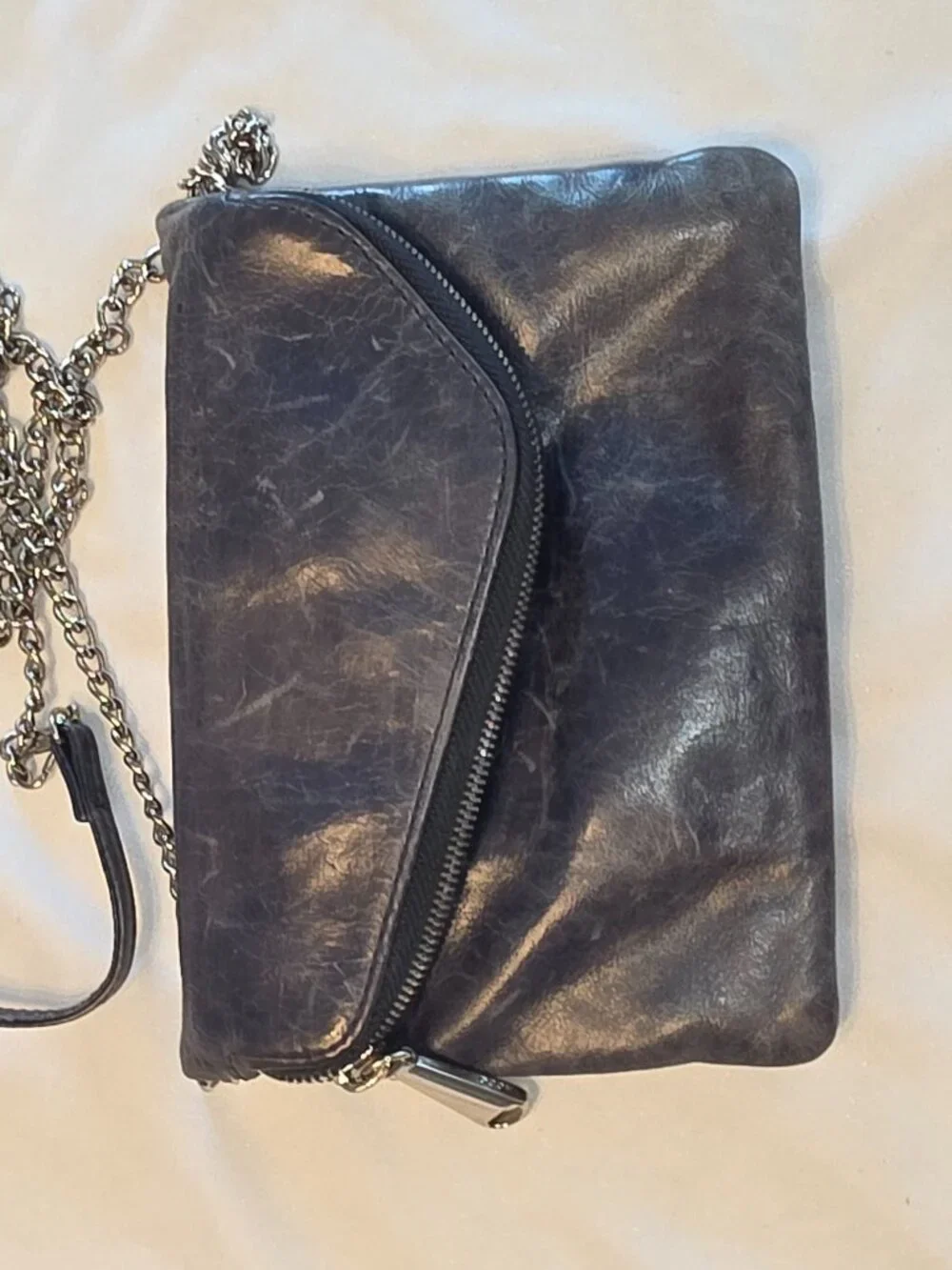 HOBO Daria Convertible Crossbody Leather Bag Purse Blue Clutch Distressed